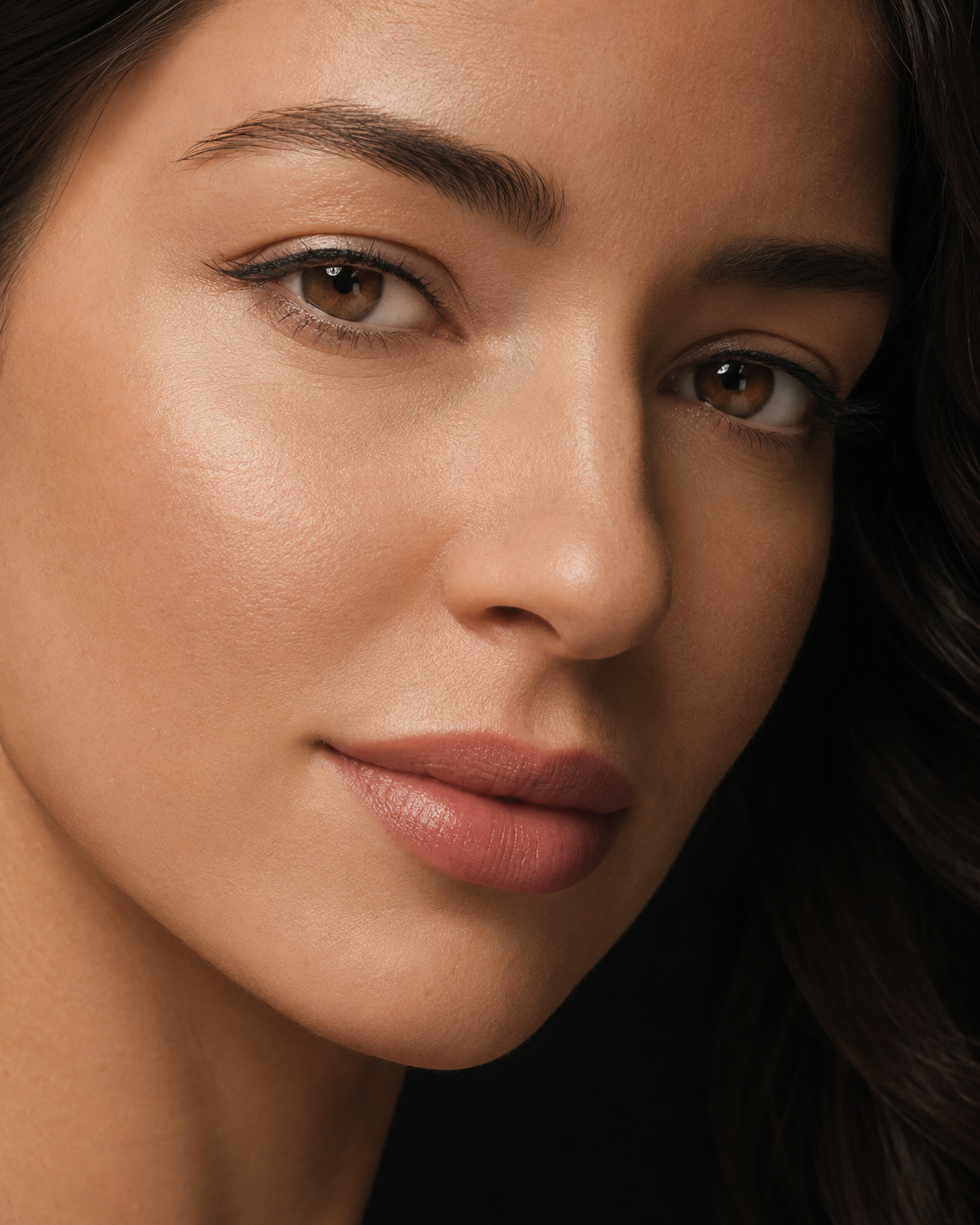 Natural healed lip blush and subtle eyeliner result